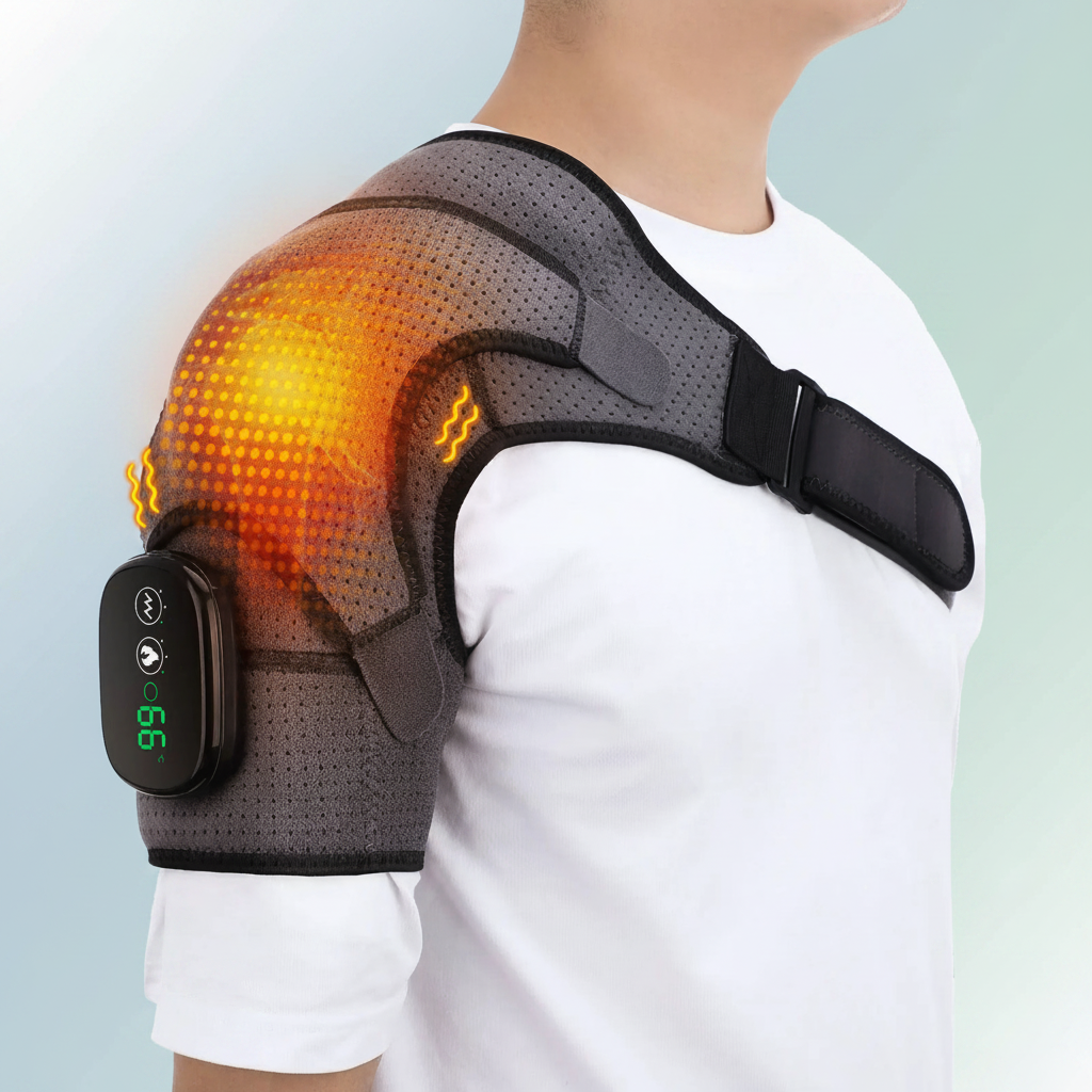 Electric heating shoulder massage belt with vibration and heat therapy