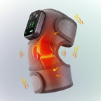 Heated knee brace with digital display on a light blue background