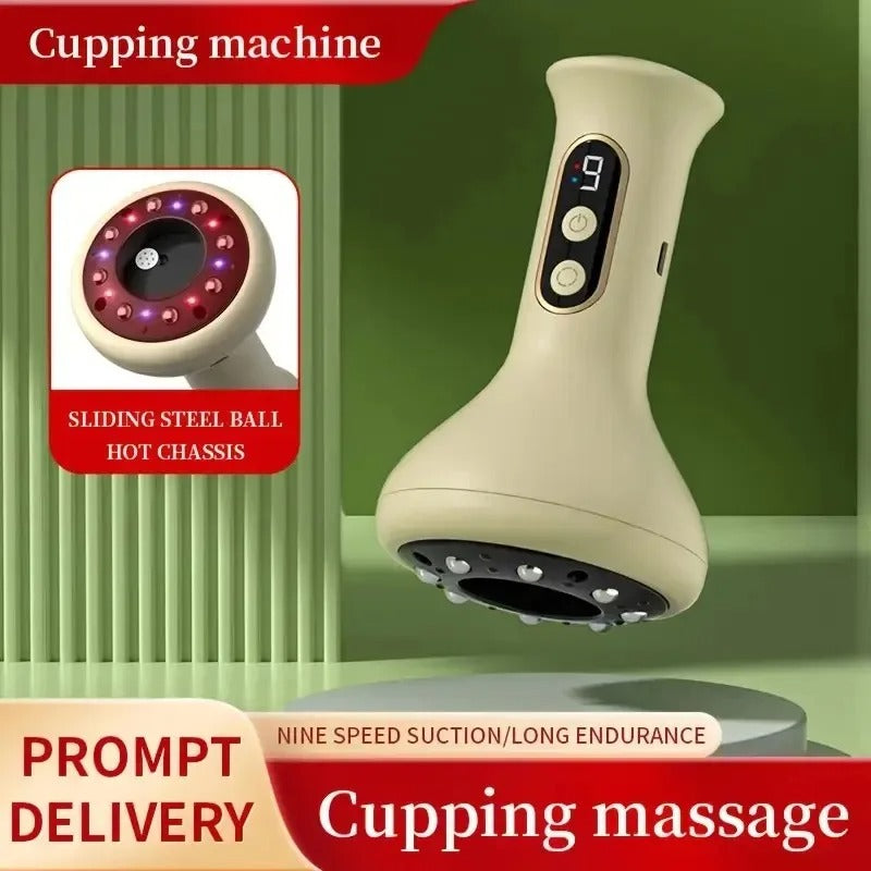 USB rechargeable abdominal massager with hot compress and guasha cupping