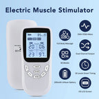Electric muscle stimulator with digital display on a light blue background