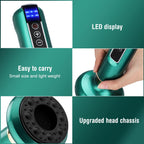 Teal handheld device with LED display, small size, light weight, and upgraded head chassis features.