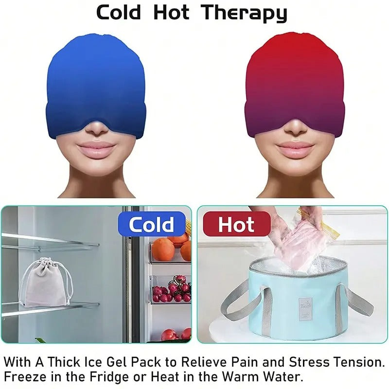 Gel ice migraine relief hat with cold compress therapy cap and eye mask