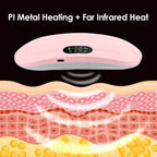 Pink electronic device with digital display on a black background, showing skin layer diagram below.