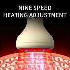 Heating device with red light on a black background, labeled 'Nine Speed Heating Adjustment'.