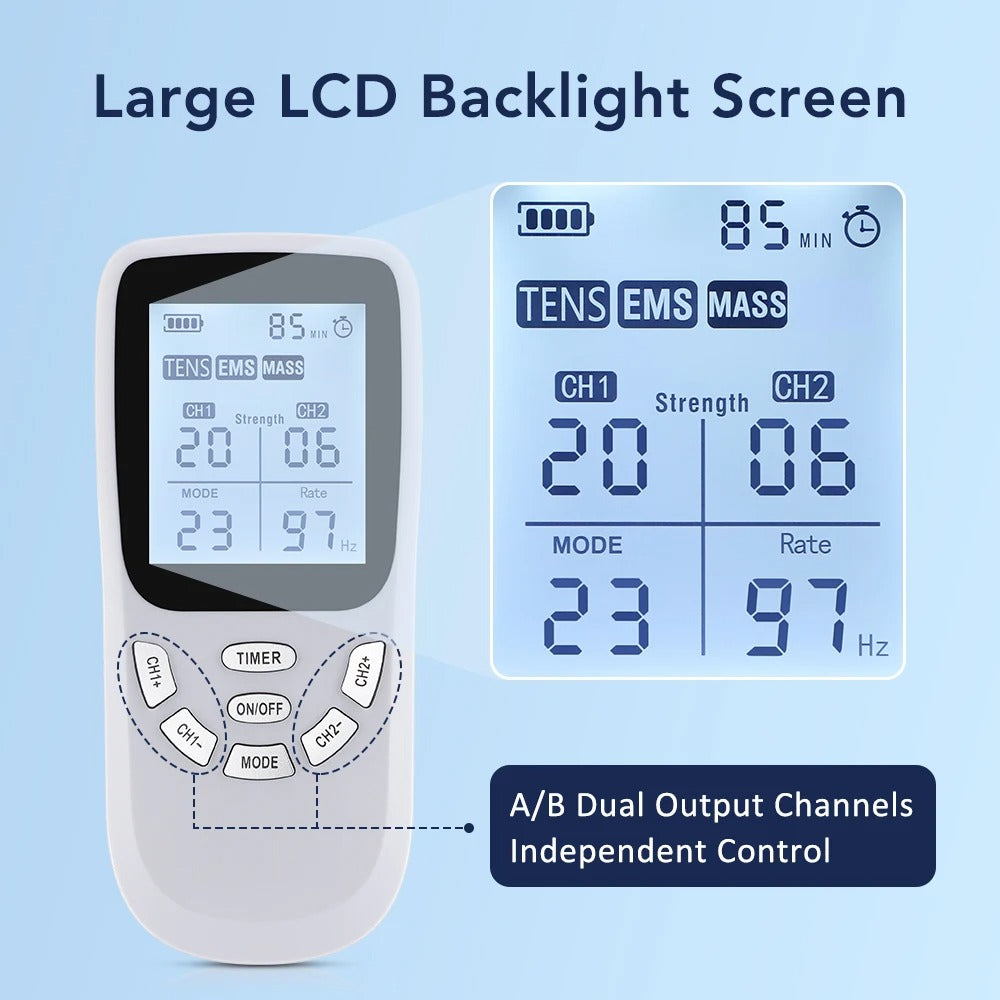 Digital device with large LCD backlight screen displaying various settings on a light blue background.