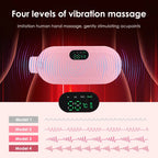 Pink massage device with digital display on a dark background, labeled 'Four levels of vibration massage'.