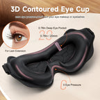 3D Contoured Eye Cup with text highlighting features on a beige background