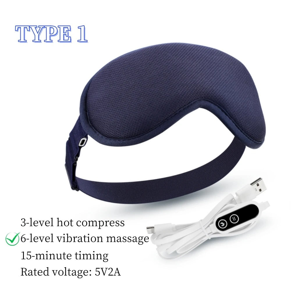 Navy blue eye mask with charging cable on a white background